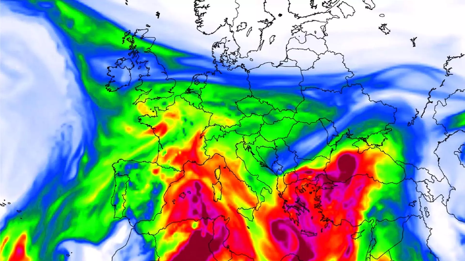 Stórar mongdir av fínum sandi úr Sahara, líka fínt sum dust, eru síðan týsagin komnar úr oyðimørkini í Algir og er farið við vindinum norðureftir ímóti Evropa. Størsti parturin er dottin niður í Suðrevropa, men okkurt hevur verið eftir til okkum.
