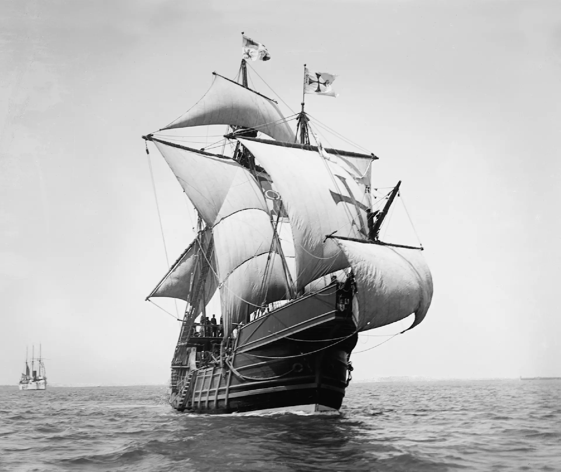 Endursmíðaða flaggskip Kolumbusar, Santa Maria, var sum vera man við á framsýningini í Chicago í 1893. Mynd: Library of Congress.