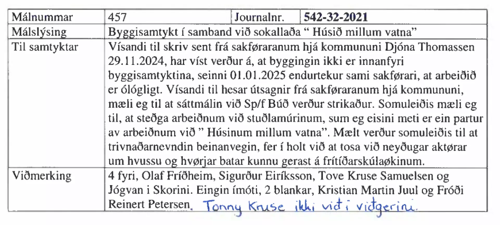 Fundarsamtyktin. Mynd: eidi.fo