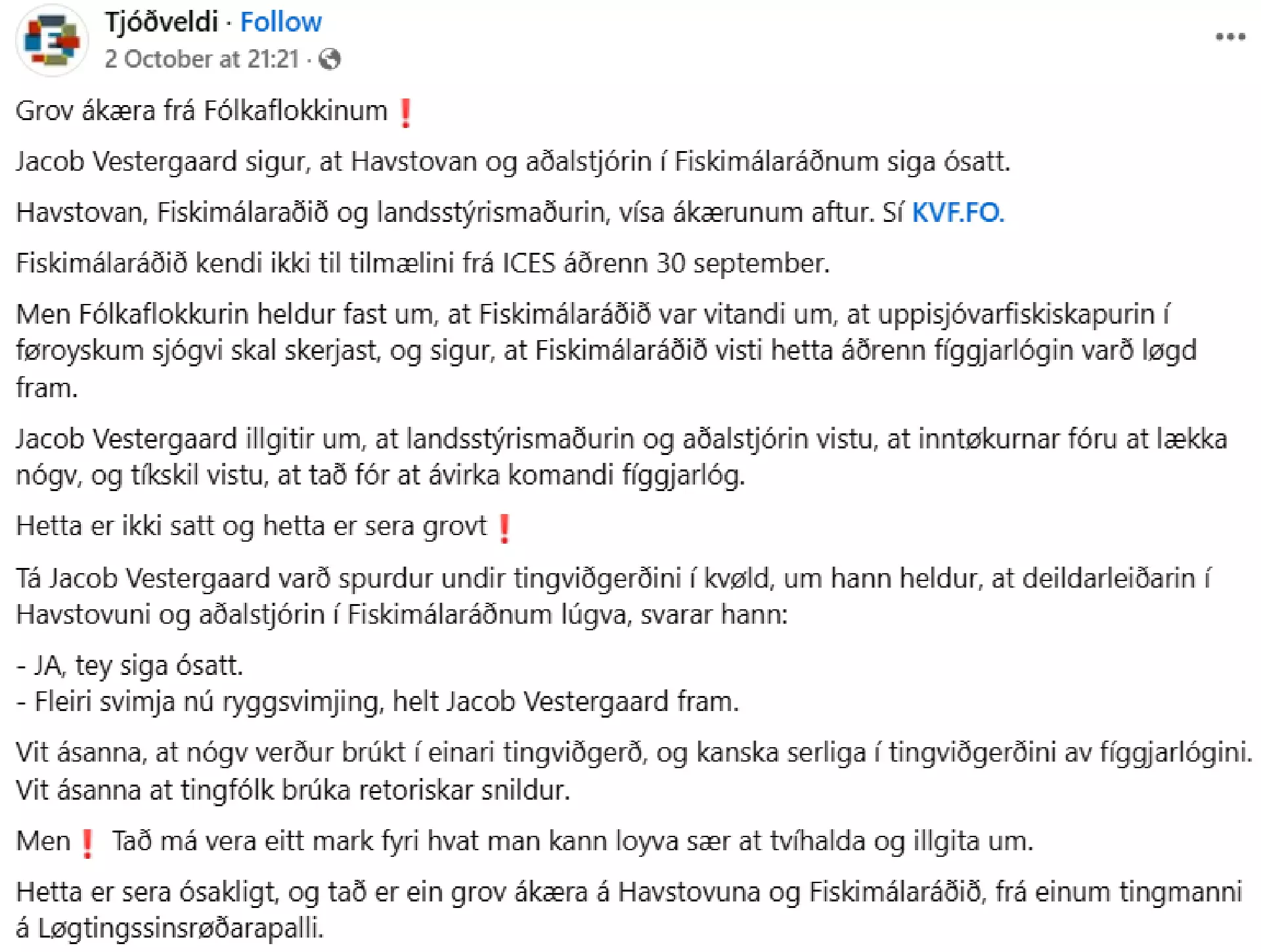 skíggjamynd av facebook-vanganum hjá Tjóðveldi